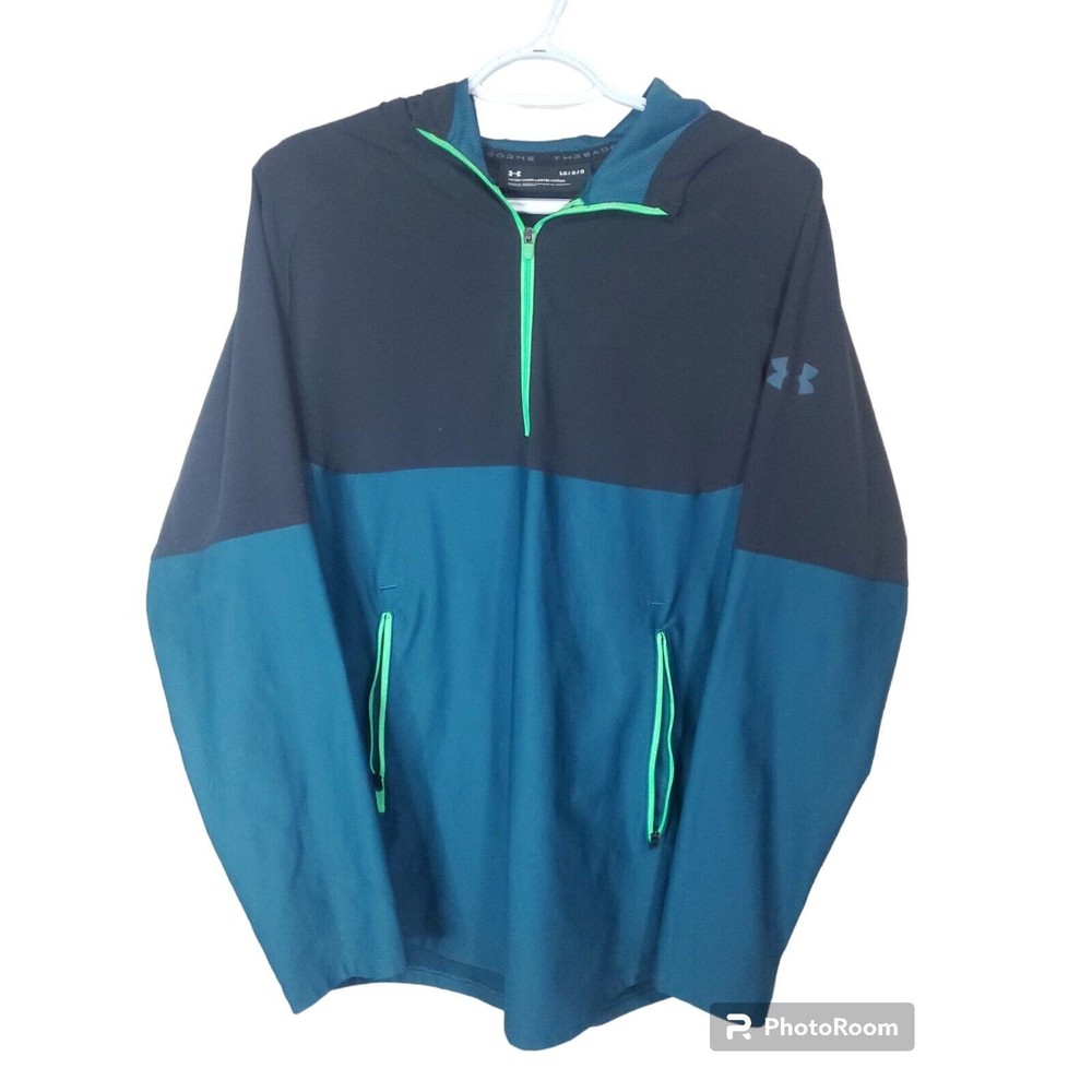 Under Armour Thread Borne 1/2 Zip‎ Pullover Jacket Green Black Hooded Size Large